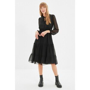 Trendyol Black Collar Detailed Ruffle Dress