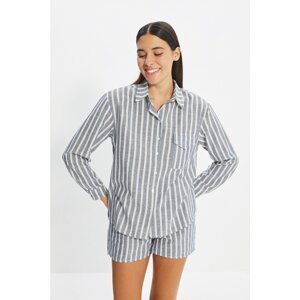 Trendyol Blue Striped Woven Pajamas Set