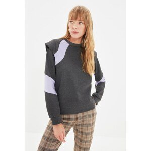 Trendyol Anthracite Color Block Wadding Basic Raised Knitted Sweatshirt