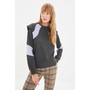 Trendyol Anthracite Color Block Wadding Basic Raised Knit Raised Sweatshirt