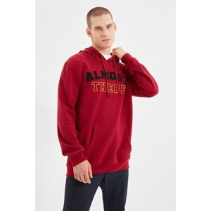 Trendyol Claret Red Men Regular Fit Long Sleeve Hooded Embroidery Printed Sweatshirt