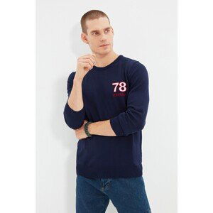 Trendyol Navy Blue Men's Slim Fit Crew Neck Chest Cuffed Pullover