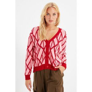 Trendyol Red Jacquard Knitwear Cardigan