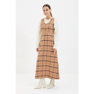 Trendyol Camel Plaid Zero Sleeve Dress