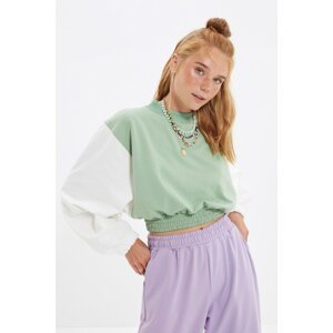 Trendyol Mint Color Block Loose Crop Knitted Sweatshirt