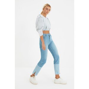 Trendyol Blue Detail Slit High Waist Bootcut Jeans