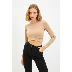 Trendyol Mink Cut Out Detailed Crop Knitted Blouse
