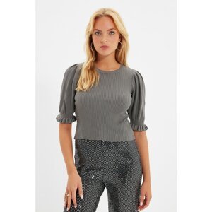 Trendyol Anthracite Crop Sleeve Detailed Knitwear Sweater