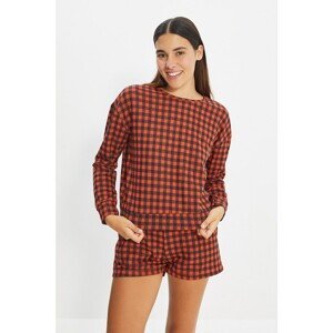 Trendyol Claret Red Plaid Knitted Pajamas Set