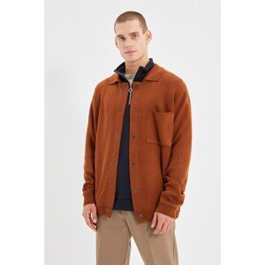 Trendyol Cinnamon Men Regular Shirt Collar Knitwear Cardigan
