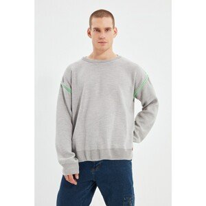 Trendyol Gray Men's Oversize Crew Neck Bias Detailed Knitwear Sweater