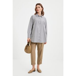 Trendyol Gray Striped Shirt Collar Tunic