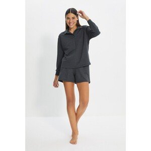 Trendyol Anthracite Polo Collar Knitted Pajamas Set