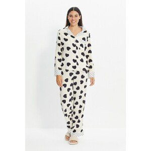 Trendyol White Heart Printed Woven Pajamas Set