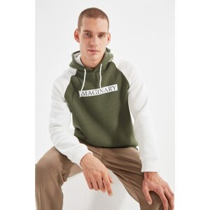 Trendyol Khaki Regular/Regular Fit Slogan Printed Fleece Inside Cotton Sweatshirt