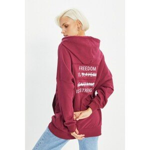 Trendyol Burgundy Back Printed Oversize Knitted Sweatshirt
