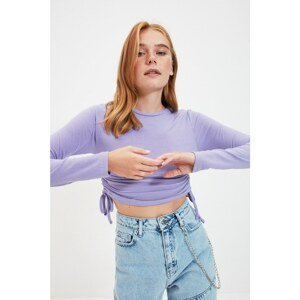 Trendyol Lilac Pleated Crop Knitted Blouse