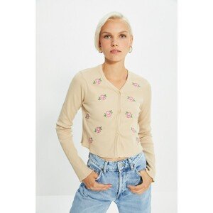 Trendyol Stone Embroidered Corduroy Crop Knitted Blouse