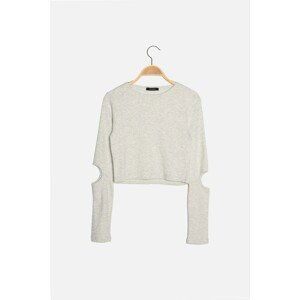 Trendyol Gray Cut Out Detailed Ribbed Knitted Blouse