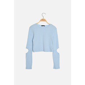 Trendyol Blue Cut Out Detailed Ribbed Knitted Blouse