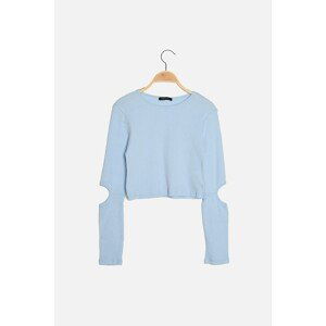 Trendyol Blue Cut Out Detailed Ribbed Knitted Blouse