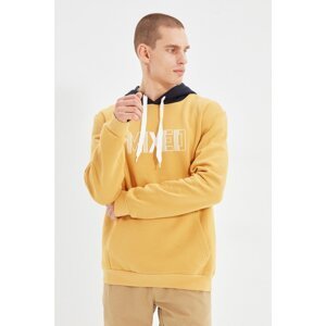 Trendyol Mustard Men Regular Fit Long Sleeve Hooded Paneled Printed Sweatshirt