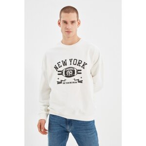 Trendyol Ecru Men's Oversize Long Sleeve Crew Neck Printed Sweatshirt