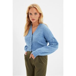 Trendyol Light Blue Crop Knitwear Cardigan