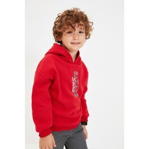Trendyol Red Embroidery Detailed Boy Fleece Knitted Thick Sweatshirt