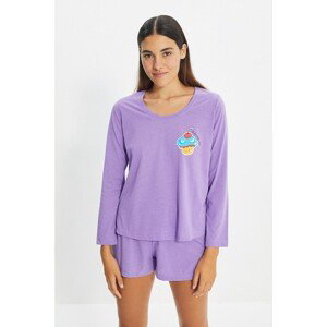 Trendyol Lilac Cupcake Printed Knitted Pajamas Set