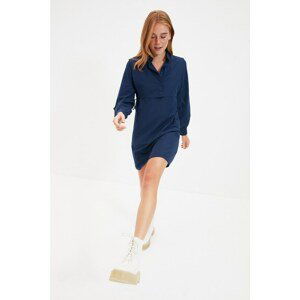 Trendyol Navy Blue Lacing Detailed Stand Collar Dress