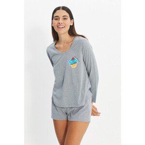 Trendyol Gray Cupcake Printed Knitted Pajamas Set