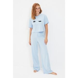 Trendyol Blue Printed Knitted Pajamas Set