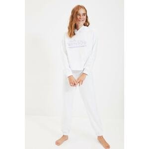 Trendyol White Printed Sleeve Detailed Knitted Pajamas Set