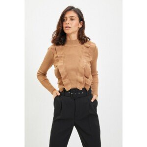 Trendyol Camel Ruffle Collar Knitwear Sweater