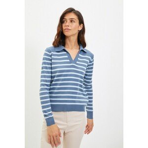 Trendyol Indigo Polo Collar Striped Knitwear Sweater
