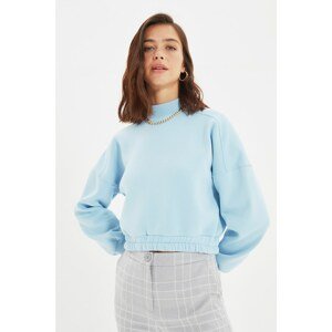Trendyol Light Blue High Collar Raised Crop Knitted Thick Sweatshirt