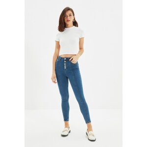 Trendyol Navy Blue Front Button High Waist Skinny Jeans