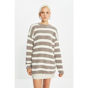 Trendyol Mink Oversize Striped Knitwear Sweater