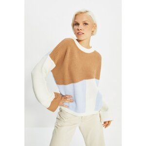 Trendyol Camel Crew Neck Color Block Knitwear Sweater