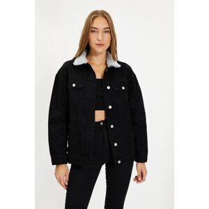 Trendyol Black Collar Fur Detailed Denim Jacket