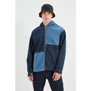 Trendyol Navy Blue Men's Oversize Patchwork Hooded Denim Jacket