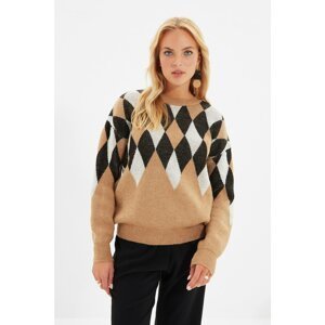 Trendyol Camel Geometric Jacquard Knitwear Sweater