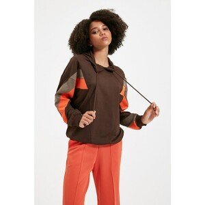 Trendyol Brown Color Block Knitted Slim Sweatshirt