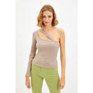 Trendyol Stone One-Shoulder Knitted Blouse