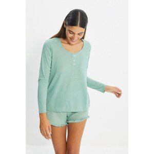 Trendyol Mint Camisole Buttoned Knitted Pajamas Set