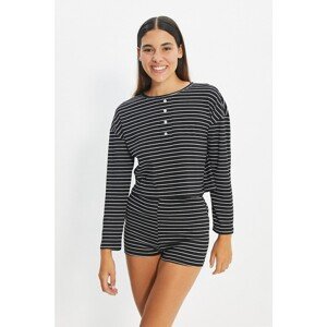 Trendyol Black Striped Camisole Knitted Pajamas Set