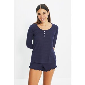 Trendyol Navy Blue Camisole Buttoned Knitted Pajamas Set