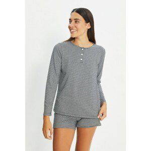 Trendyol Gray Striped Knitted Pajamas Set