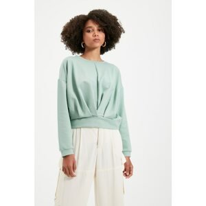 Trendyol Mint Pleated Detailed Basic Knitted Thin Sweatshirt